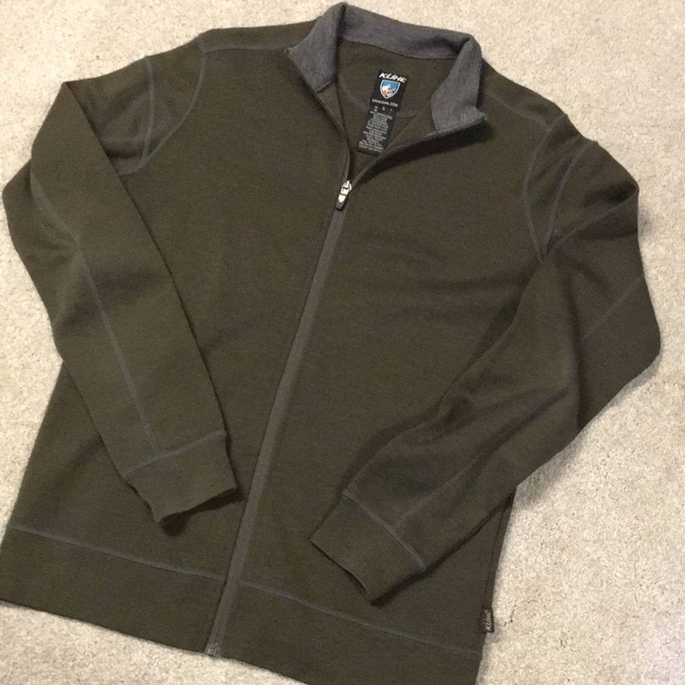 KUHL Merino Wool Full Zip Sweater, Olive, Small